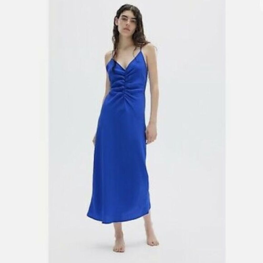 Zara Blue Slip Dress With Ruching